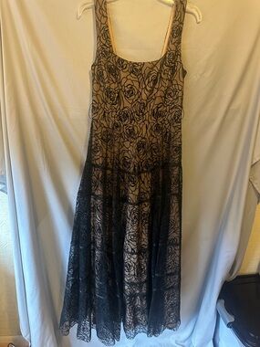 Taylor Black Lace Overlay Maxi Dress on Nude Lining